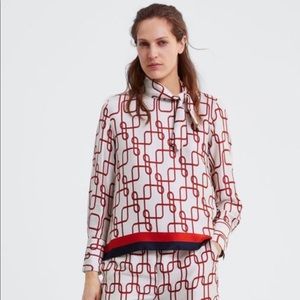 Zara Tied High Collar Long Sleeve Blouse